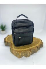 Siyah Deri Dikey Orta Boy Çelik Kasalı Çanta Siyah Erkek