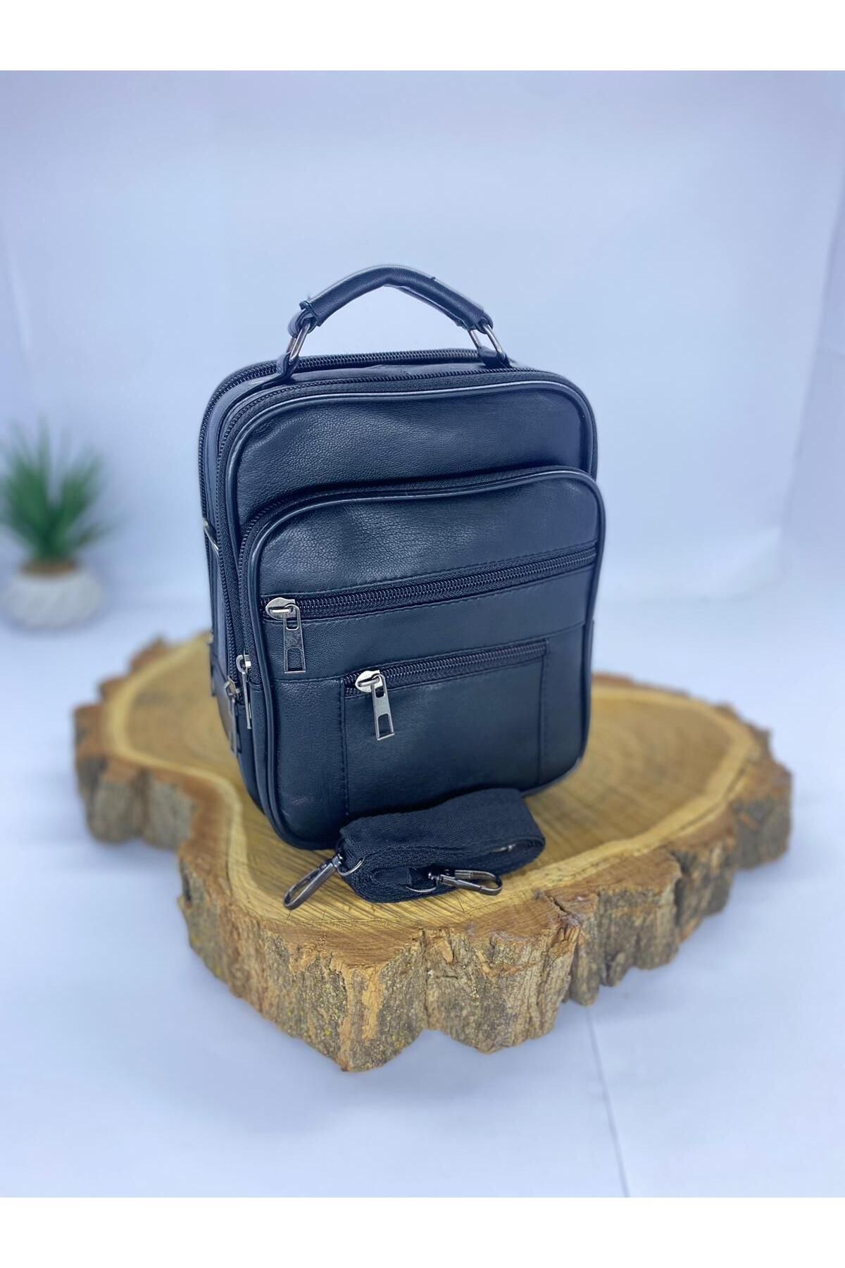 Siyah Deri Dikey Orta Boy Çelik Kasalı Çanta Siyah Erkek