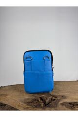 Hakiki Deri Unisex Telefon Çantası, Deri Bel Çantası, Çok Bölmeli Deri Omuz Çantası Şeker Mavi