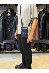 Hakiki Deri Unisex Telefon Çantası, Deri Bel Çantası, Çok Bölmeli Deri Omuz Çantası Şeker Mavi