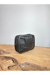 Büyük Boy 3 Gözlü Deri Kemerlik, Hakiki Deri Kemer Cüzdanı, Bozuk Para Cüzdanı, Kemer Çantası Siyah  Unisex