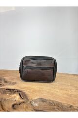 Büyük Boy 3 Gözlü Deri Kemerlik, Hakiki Deri Kemer Cüzdanı, Bozuk Para Cüzdanı, Kemer Çantası Kahverengi  Unisex