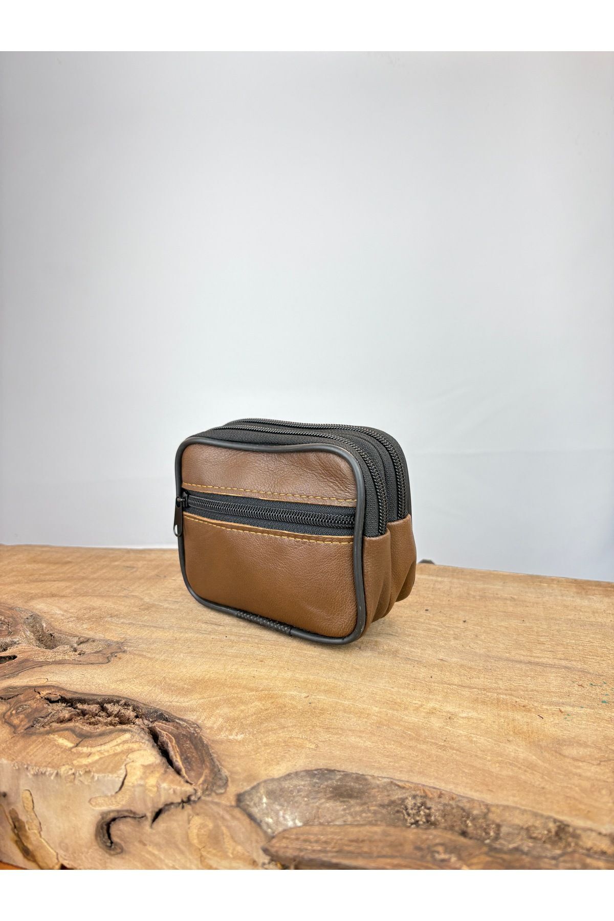 Büyük Boy 3 Gözlü Deri Kemerlik, Hakiki Deri Kemer Cüzdanı, Bozuk Para Cüzdanı, Kemer Çantası TABA  Unisex