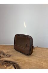 Büyük Boy 2 Gözlü Deri Kemerlik, Hakiki Deri Kemer Cüzdanı, Bozuk Para Cüzdanı, Kemer Çantası Kahverengi  Unisex