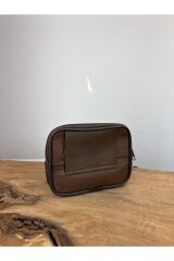 Büyük Boy 2 Gözlü Deri Kemerlik, Hakiki Deri Kemer Cüzdanı, Bozuk Para Cüzdanı, Kemer Çantası Kahverengi  Unisex