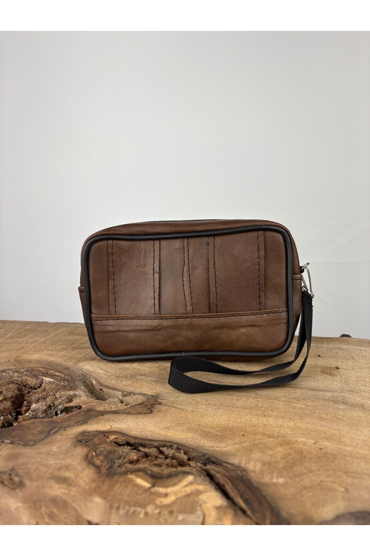 Büyük Boy 3 Gözlü Deri Kemerlik,Hakiki Deri Kemer Cüzdanı,Bozuk para,Kemer Çantası,İnşaatçı Boyacı Kahverengi  Erkek