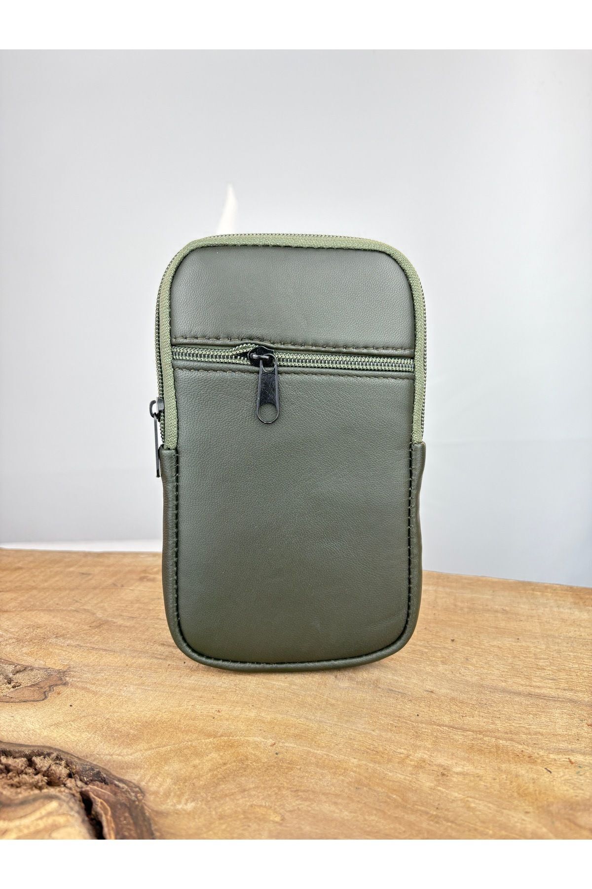 Deri Dik Kemerlik,Hakiki Deri Kemerlik,Para Cüzdanı,Kemer Çantası,İnşaatçı Boyacı Çantası Telefonluk Haki  Unisex