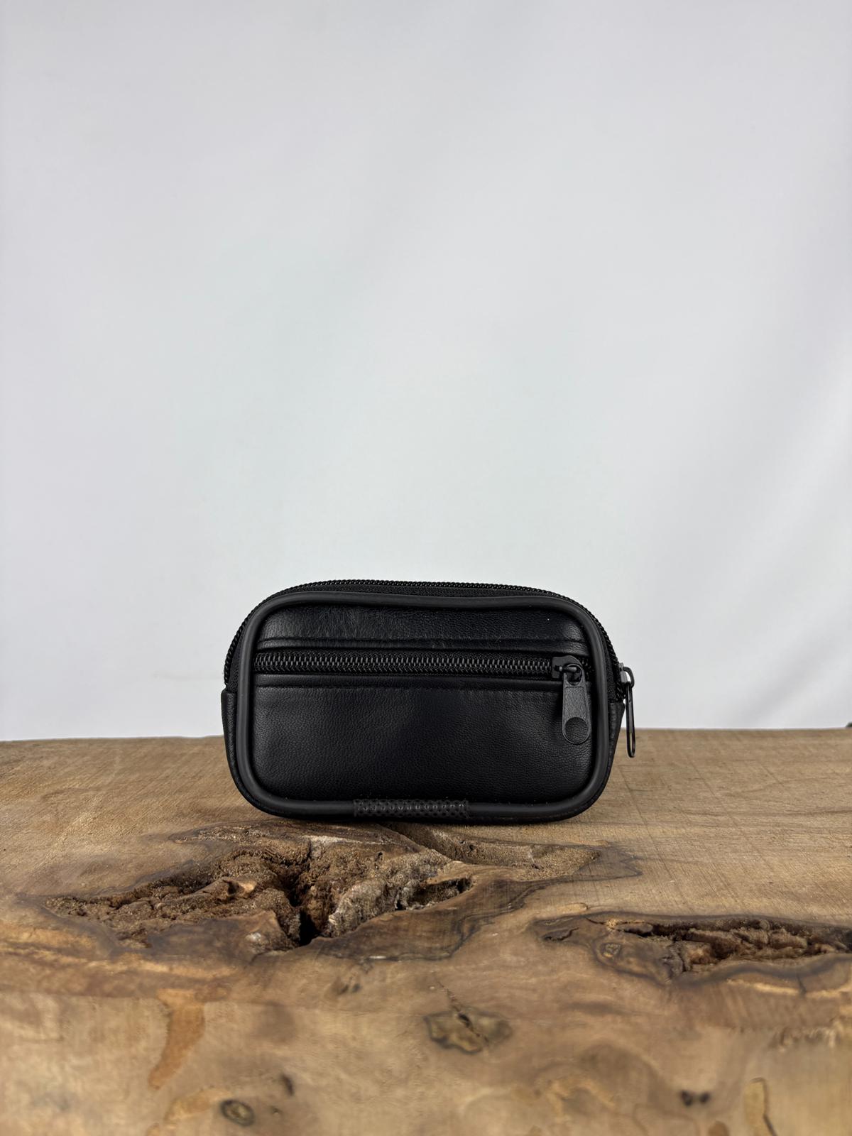 2 Gözlü Küçük Deri Kemerlik, Hakiki Deri Kemer Cüzdanı, Bozuk Para Cüzdanı, Kemer Çantası Siyah Tek Ebat Unisex