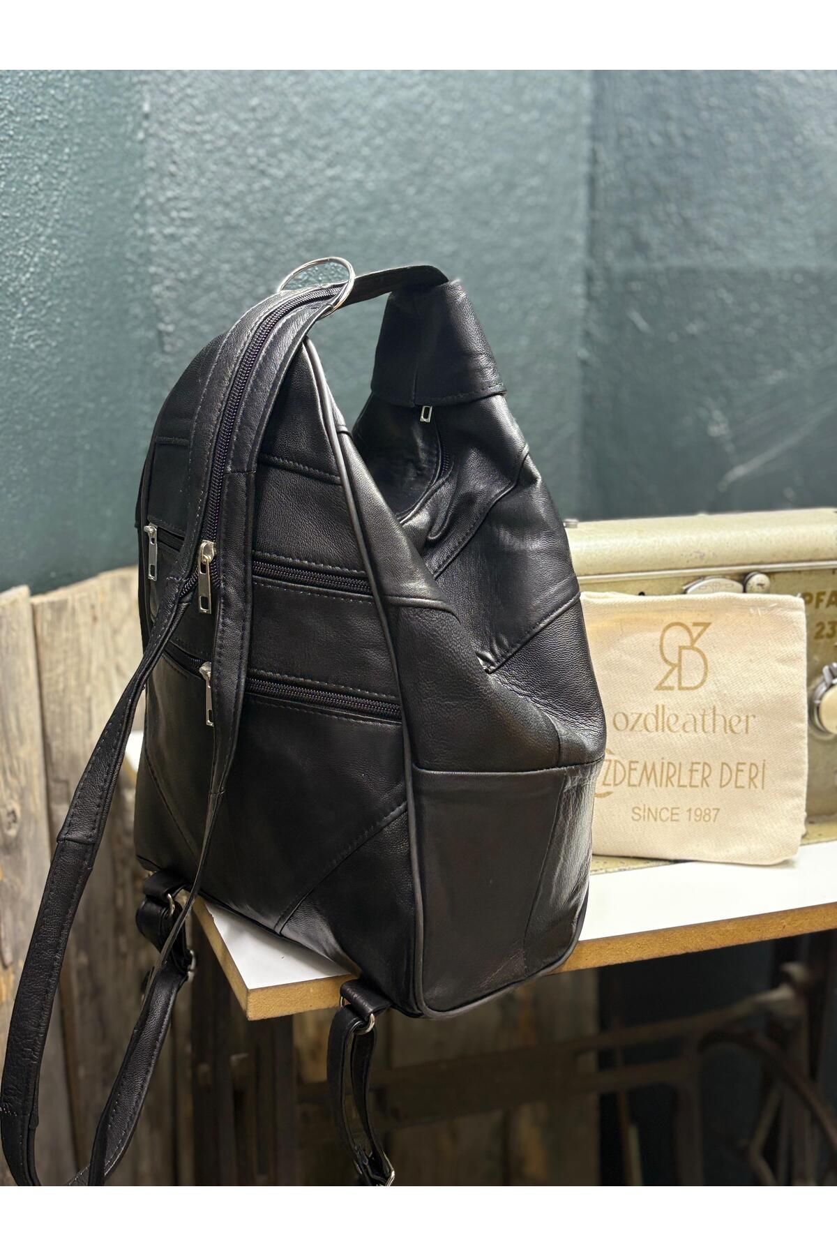 Hakiki Deri Maymun Sırt Çantası, Askılı Postacı Çantası, Omuz Çantası Kol Çantası Deri Çanta Siyah Tek Ebat Kadın / Kız