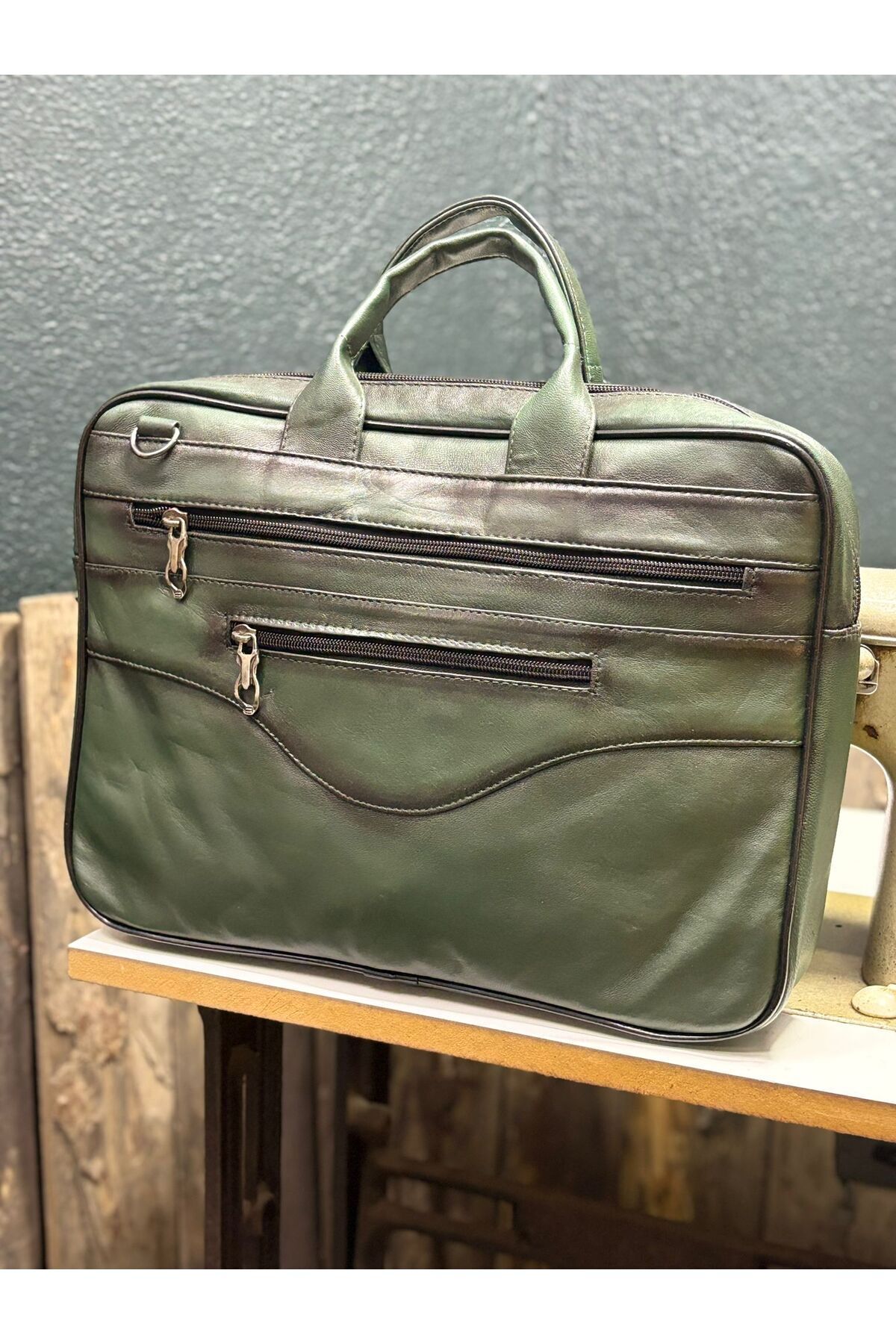 Haki Yeşil Hakiki Deri Orta Boy Notebook Çantası,bilgisayar Tablet Evrak Çantası
