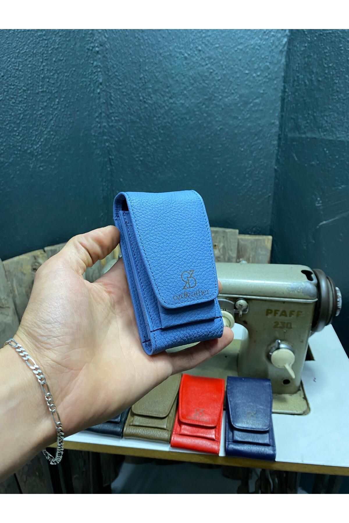 Şeker Mavi Deri Sigaralık,sigaralık,hakiki Deri Sigaralık,sigara Kutusu,sigara Tabakası,çakmaklık