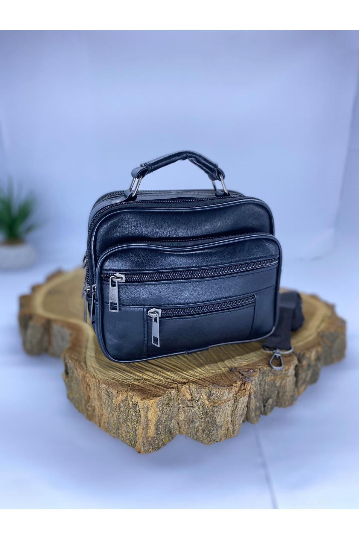 Siyah Deri Yatay Küçük Boy Çelik Kasalı Çanta El Çantası Hakiki Deri Çanta siyah Tek Ebat Unisex