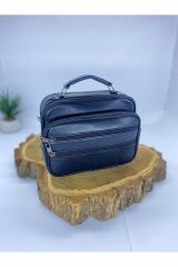 Lacivert Deri Yatay Orta Boy Çelik Kasalı Çanta El Çantası Hakiki Deri Çanta