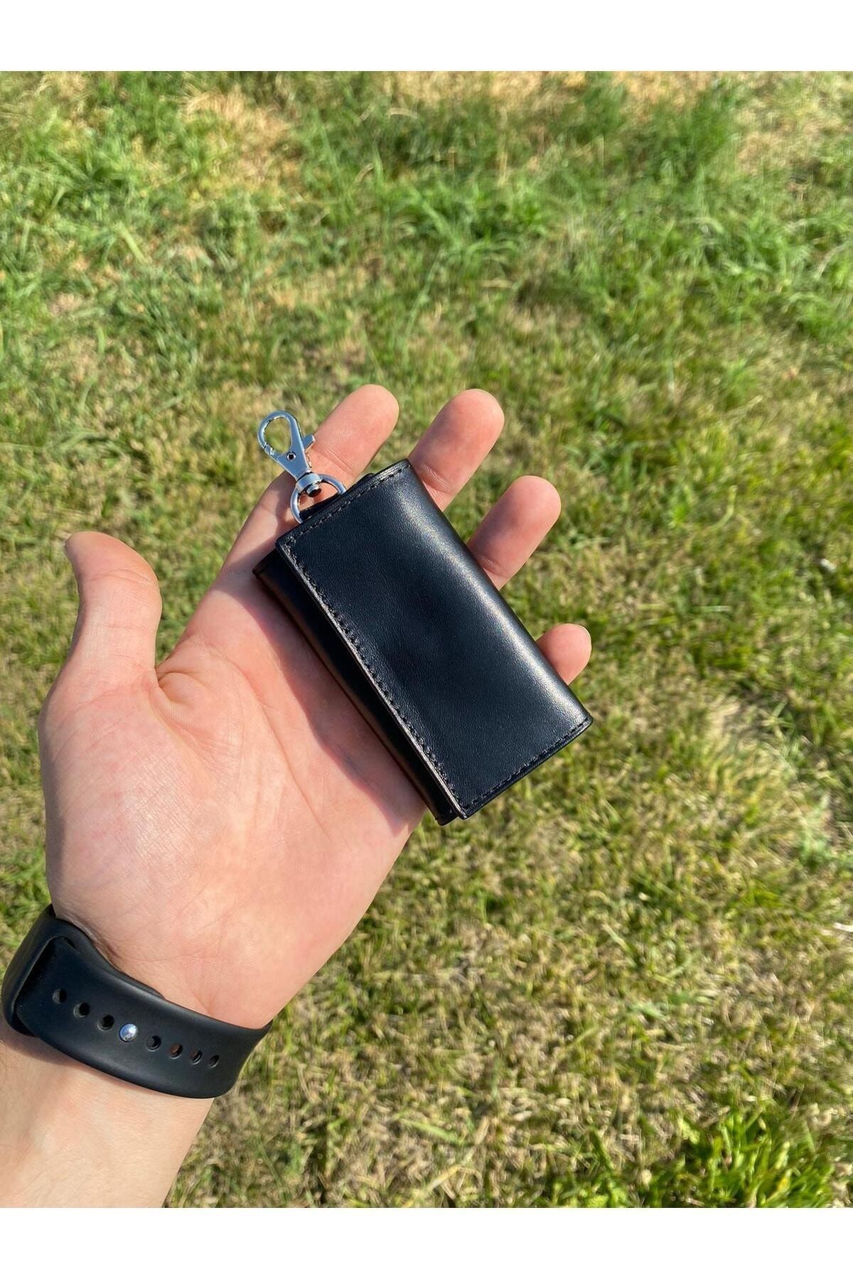 Siyah Çıt Çıtlı Anahtarlık,Anahtarlık,Deri Anahtarlık,Gerçek Deri Anahtarlık