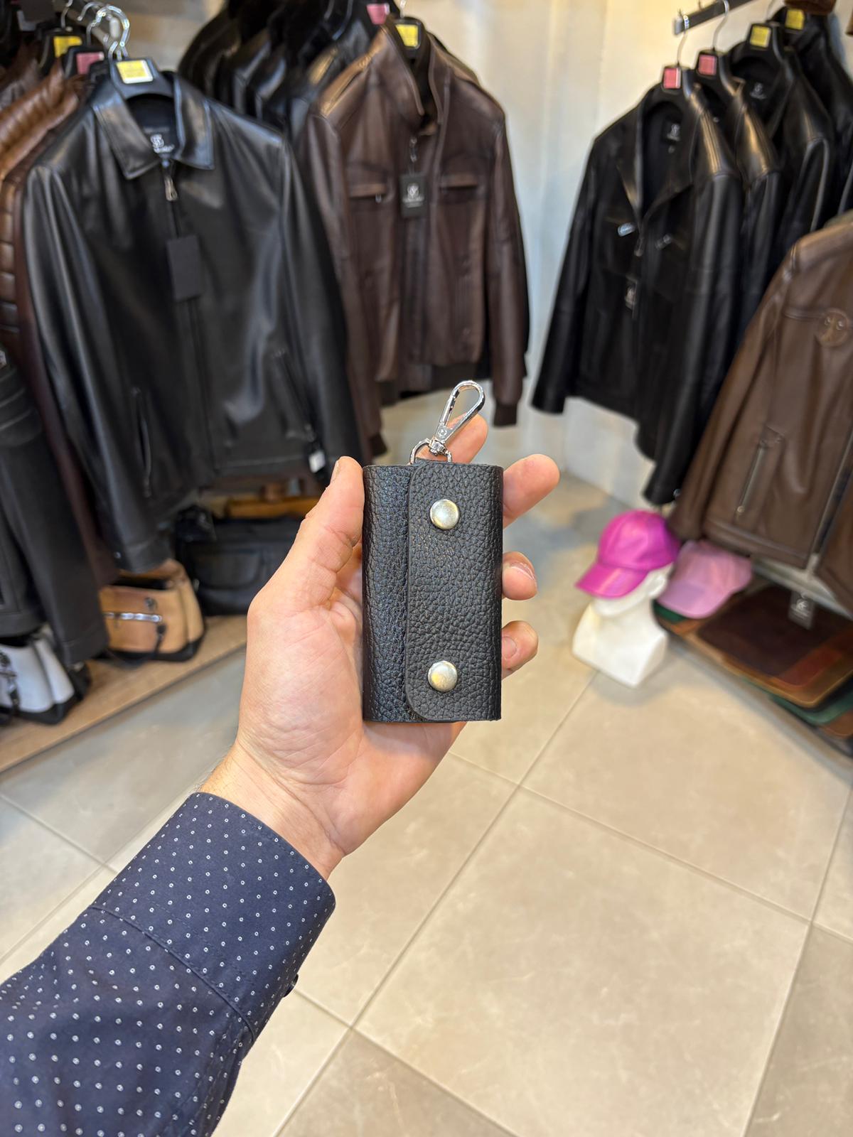 Siyah Çıt Çıtlı Anahtarlık,Anahtarlık,Deri Anahtarlık,Gerçek Deri Anahtarlık