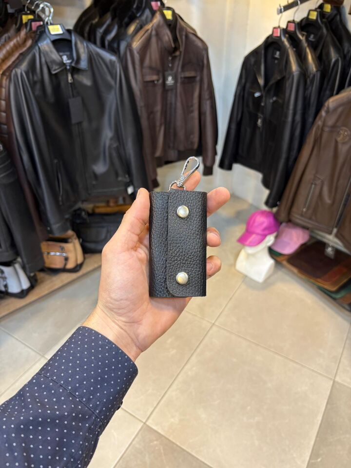 Siyah Çıt Çıtlı Anahtarlık,Anahtarlık,Deri Anahtarlık,Gerçek Deri Anahtarlık