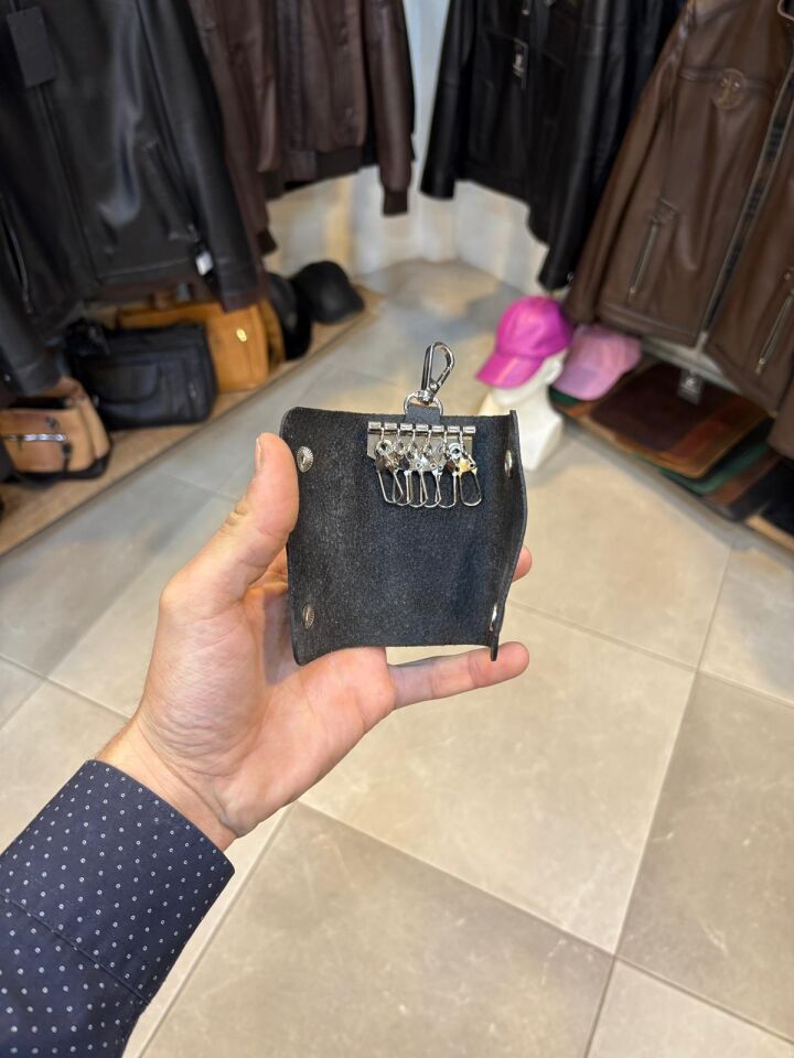 Siyah Çıt Çıtlı Anahtarlık,Anahtarlık,Deri Anahtarlık,Gerçek Deri Anahtarlık