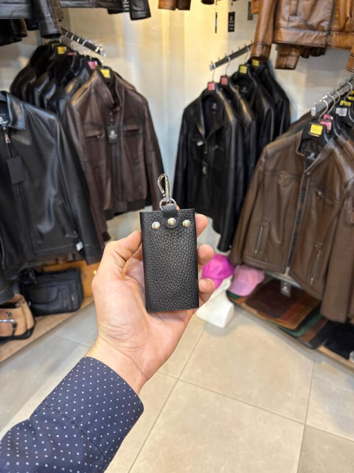 Siyah Çıt Çıtlı Anahtarlık,Anahtarlık,Deri Anahtarlık,Gerçek Deri Anahtarlık