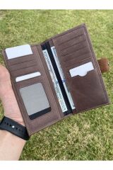 Ozd Leather Hakiki Deri Cüzdan, Uzun, Kartlık, Gerçek Deri Telefon Bölmeli kahverengi X Unisex