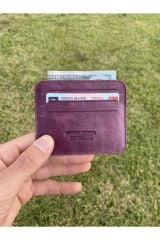 Ozd Leather Hakiki Crazy Deri Mürdüm Mor Kartlık, Minimalist Kartlık, Unisex Kartlık