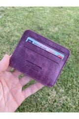 Ozd Leather Hakiki Crazy Deri Mürdüm Mor Kartlık, Minimalist Kartlık, Unisex Kartlık
