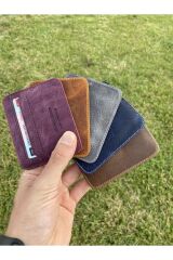 Ozd Leather Hakiki Crazy Deri Mürdüm Mor Kartlık, Minimalist Kartlık, Unisex Kartlık