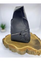 Siyah Deri Çapraz Göğüs Çantası Siyah Tek Ebat Unisex