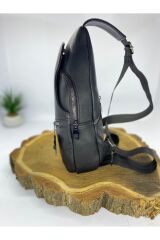 Siyah Deri Çapraz Göğüs Çantası Siyah Tek Ebat Unisex