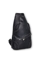 Siyah Deri Çapraz Göğüs Çantası Siyah Tek Ebat Unisex