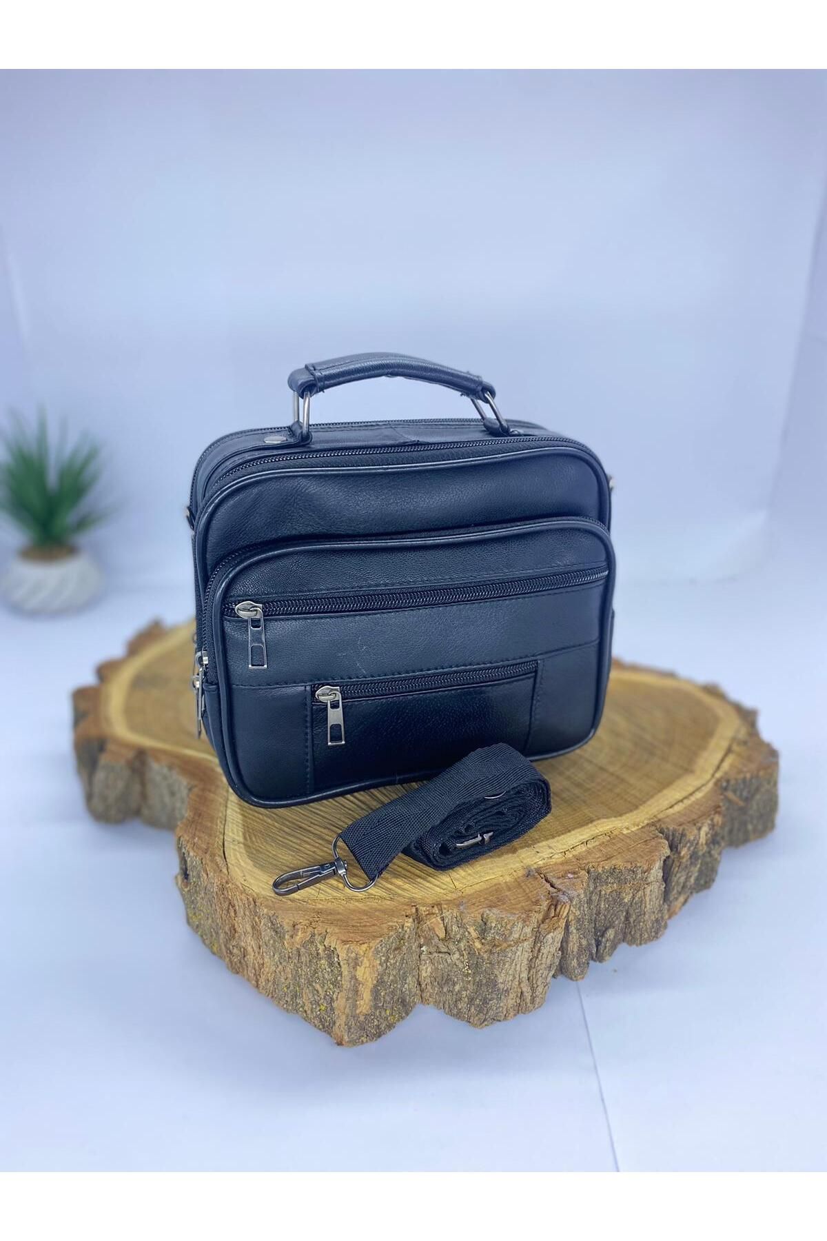 Siyah Deri Yatay Orta Boy Çelik Kasalı Çanta El Çantası Hakiki Deri Çanta Siyah Tek Ebat Unisex