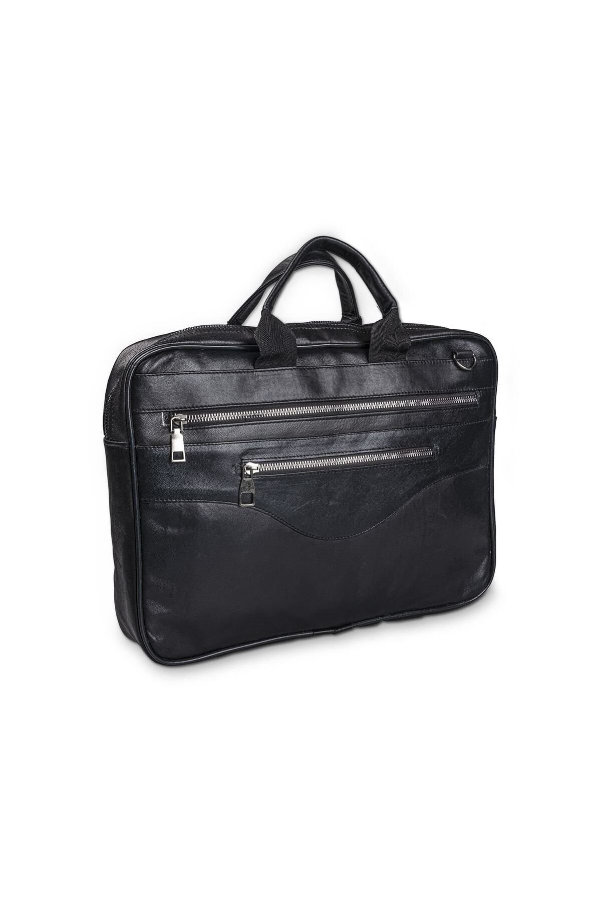 Siyah Hakiki Deri Orta Boy Notebook Çantası,bilgisayar Tablet Evrak Çantası Siyah Tek Ebat Unisex