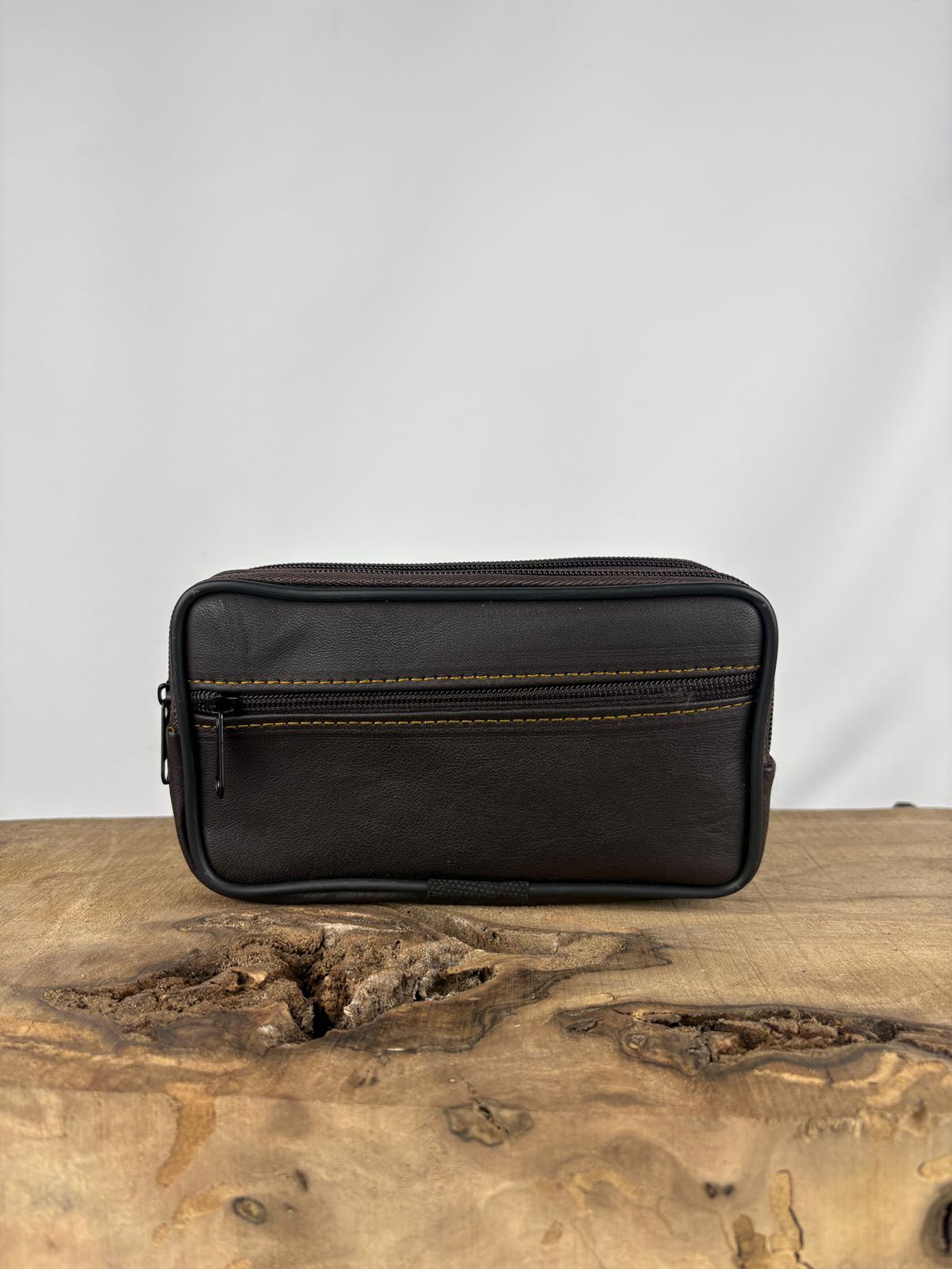 3 Gözlü Deri Kemerlik Kahverengi, Hakiki Deri Kemer Cüzdanı, Kemer Çantası, İnşaatçı Boyacı Çantası