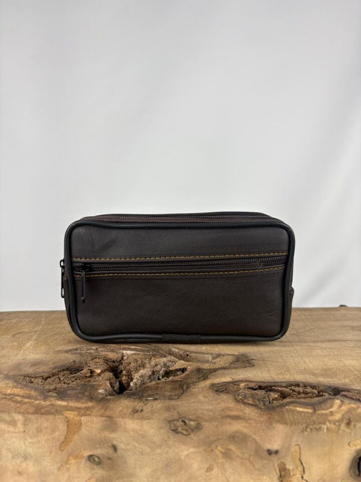 3 Gözlü Deri Kemerlik Kahverengi, Hakiki Deri Kemer Cüzdanı, Kemer Çantası, İnşaatçı Boyacı Çantası