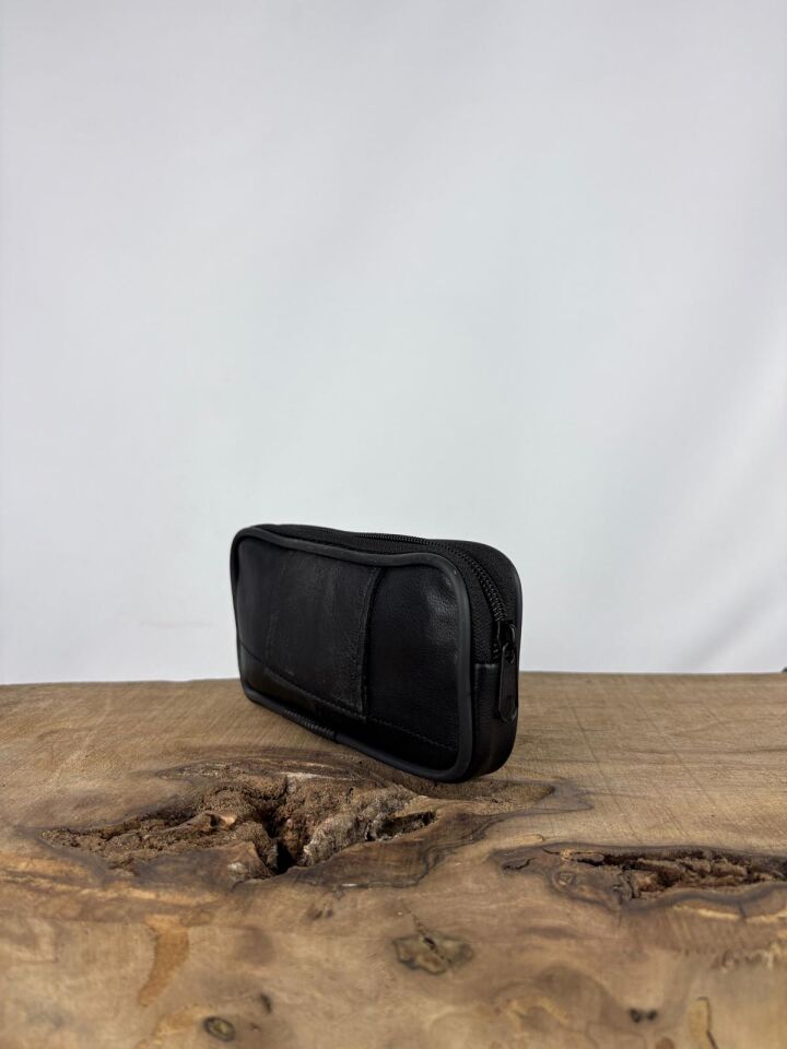 2 Gözlü Küçük Deri Kemerlik, Hakiki Deri Kemer Cüzdanı, Bozuk Para Cüzdanı, Kemer Çantası Siyah Tek Ebat Unisex