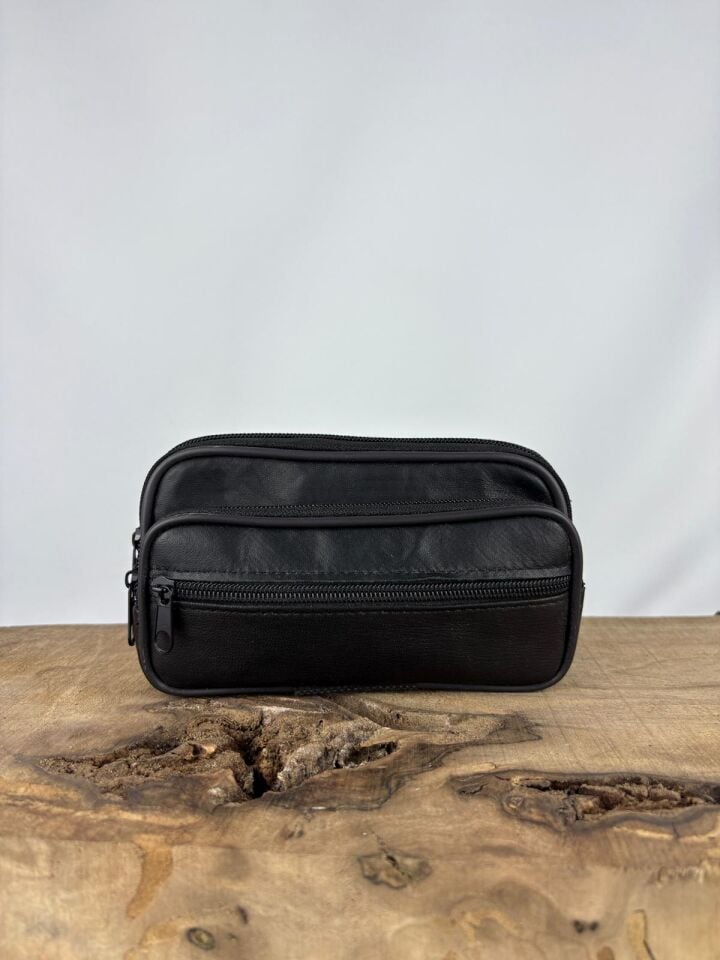 3 Göz Yavrulu Deri Kemerlik Kahverengi, Hakiki Deri Kemer Cüzdanı, Kemer Çantası, İnşaatçı Boyacı Çantası