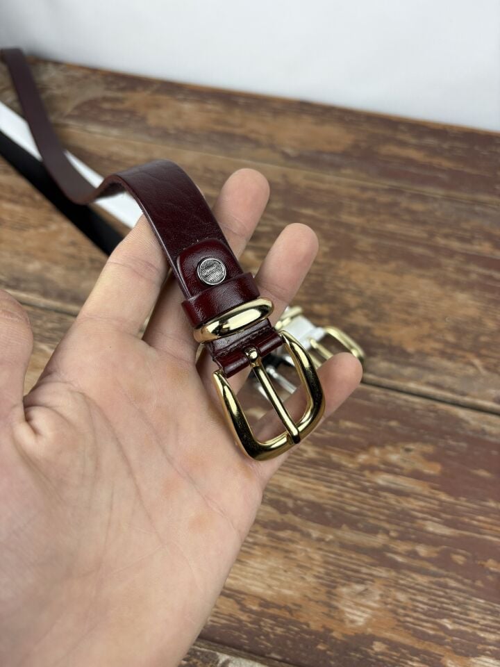 Kadın Gerçek Deri Kemer 2,5 Cm Siyah Bordo Beyaz