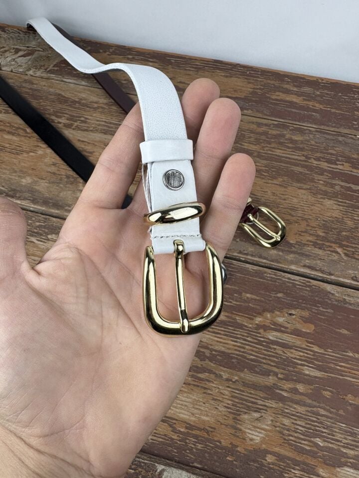 Kadın Gerçek Deri Kemer 2,5 Cm Siyah Bordo Beyaz