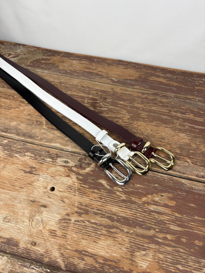 Kadın Gerçek Deri Kemer 2,5 Cm Siyah Bordo Beyaz