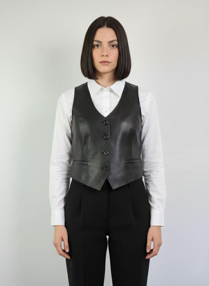 Kadın Gerçek Deri Yelek Slim Fit