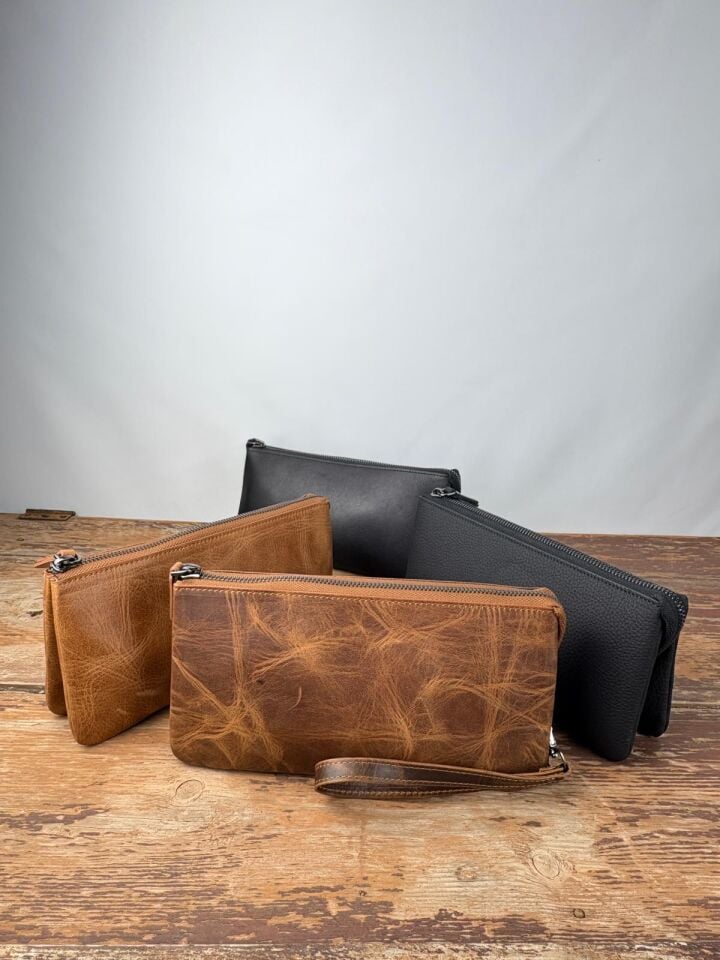 Hakiki Deri El Portföy Çanta, El Çantası, Bilek Askılı, Bileğe Takma, Clutch Çanta