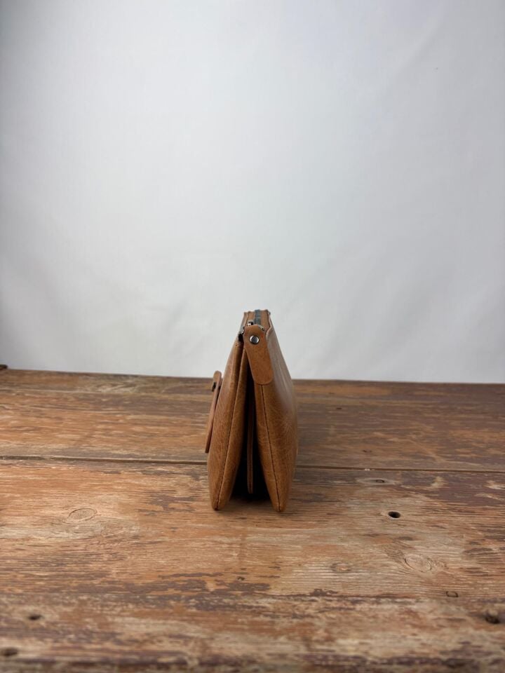 Hakiki Deri El Portföy Çanta, El Çantası, Bilek Askılı, Bileğe Takma, Clutch Çanta taba-kahverengi