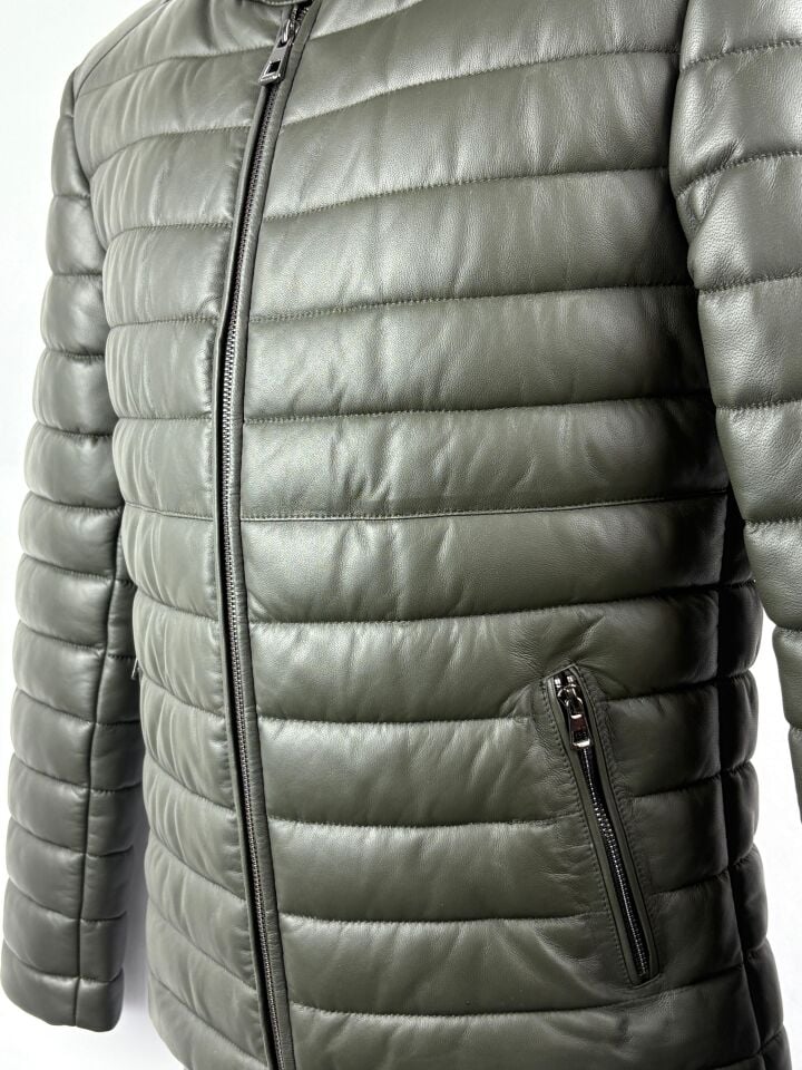 Haki Şişme Deri Mont Hakiki Deri