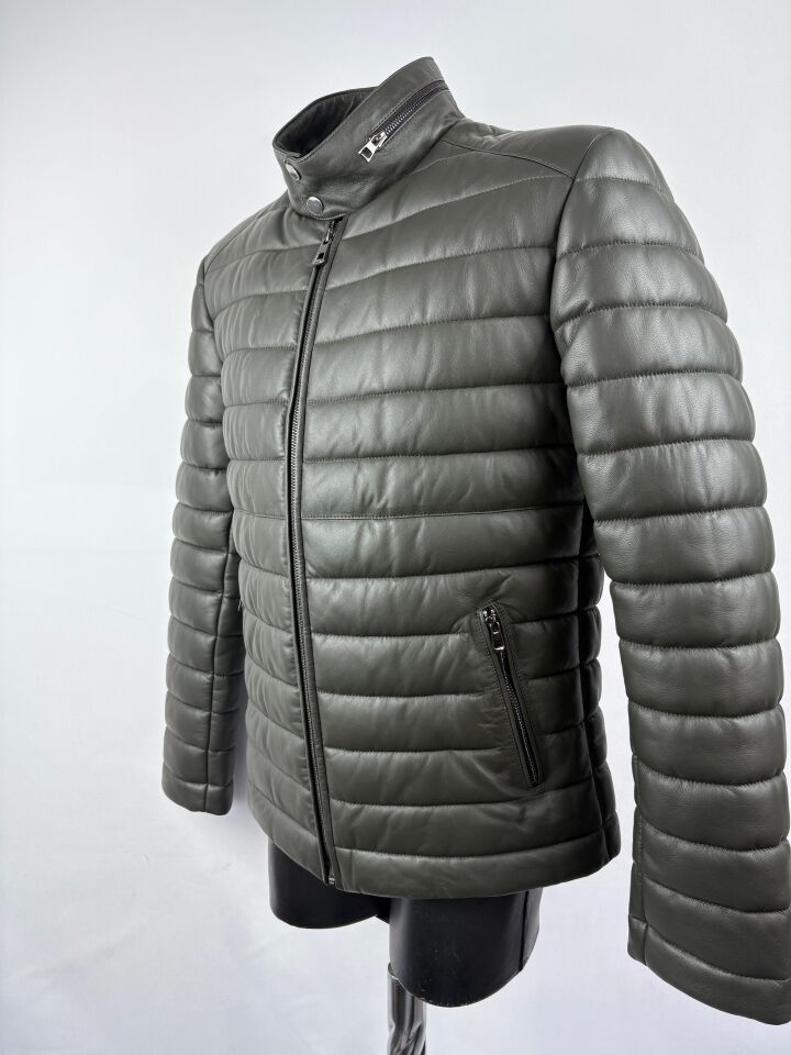 Haki Şişme Deri Mont Hakiki Deri