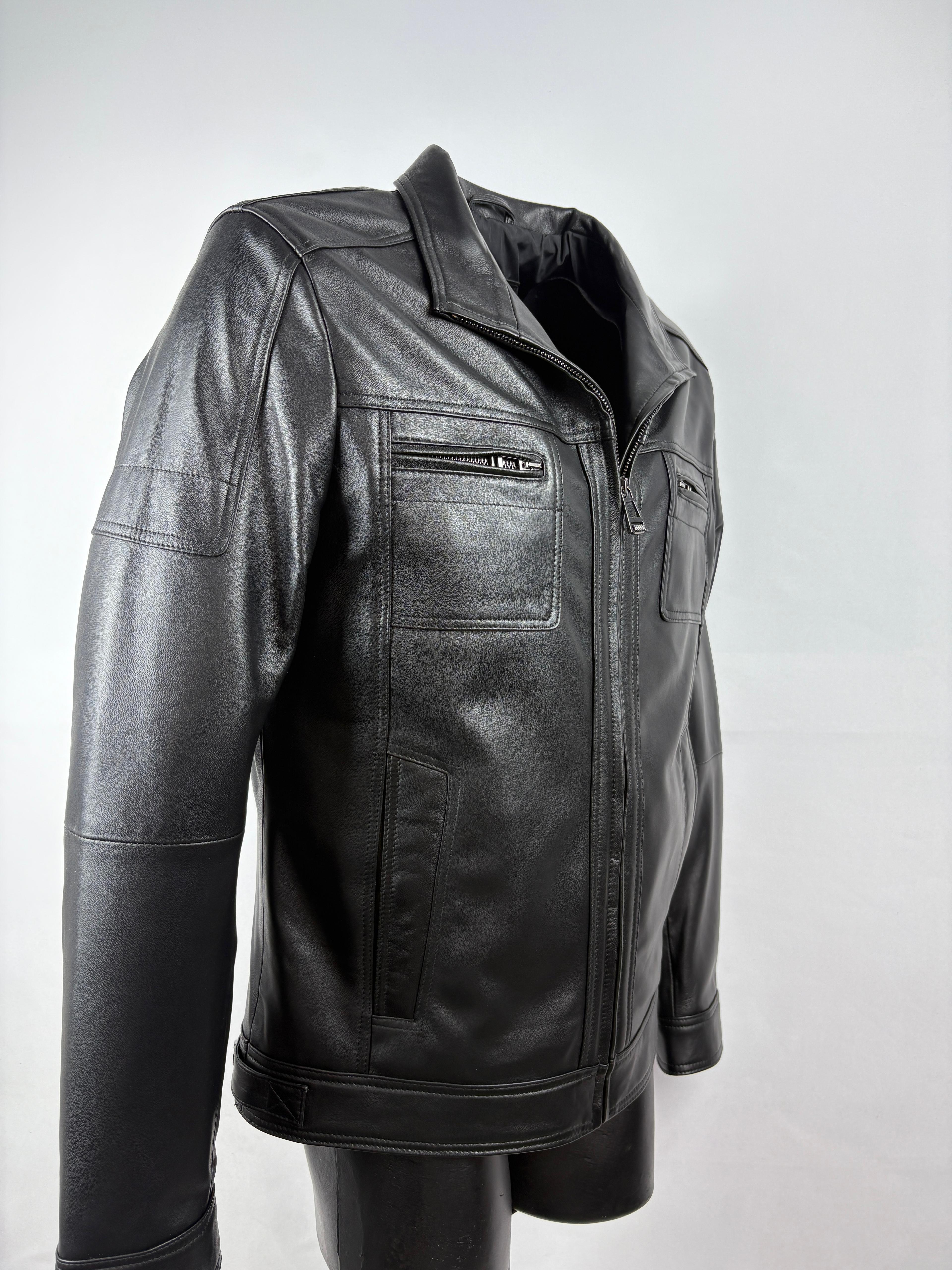 Hakiki Deri Siyah Slim-Fit Deri Mont