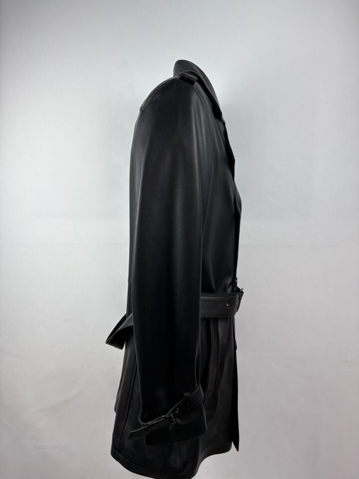 Hakiki Deri Erkek Siyah Trençkot