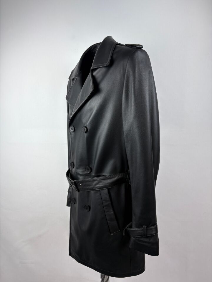 Hakiki Deri Erkek Siyah Trençkot