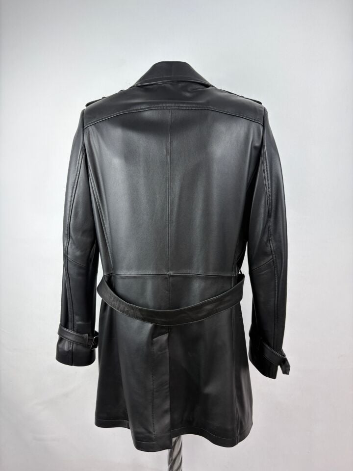 Hakiki Deri Erkek Siyah Trençkot